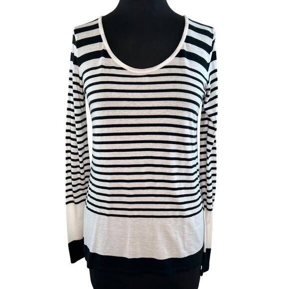 VINCE White & Black Stripe Scoop Neck Lightweight Long Sleeve Women's Top XS - Picture 1 of 4